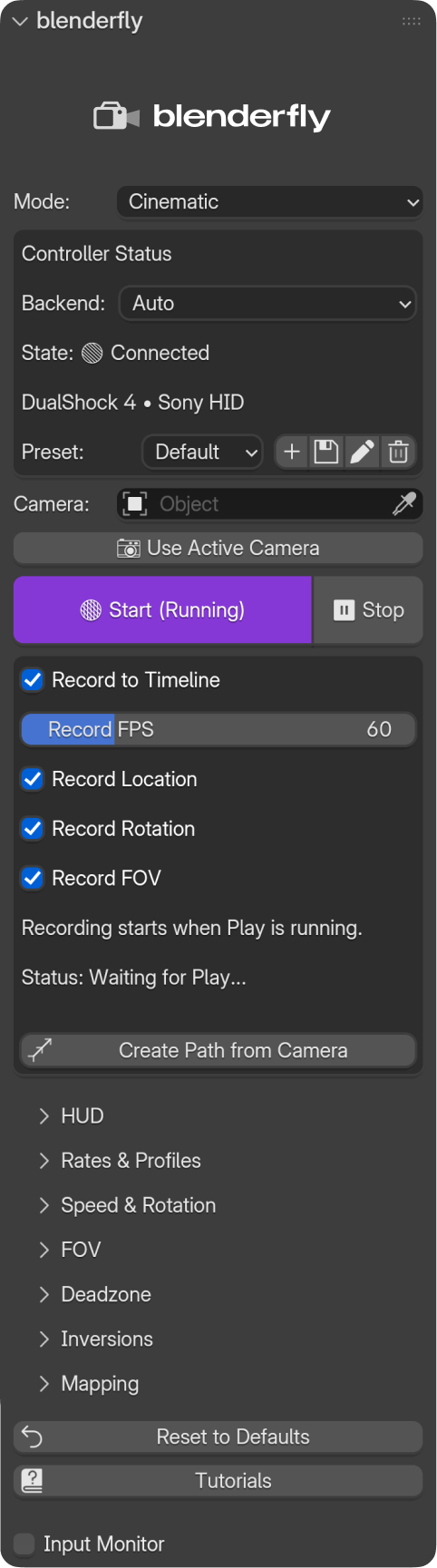 blenderfly addon interface in Blender